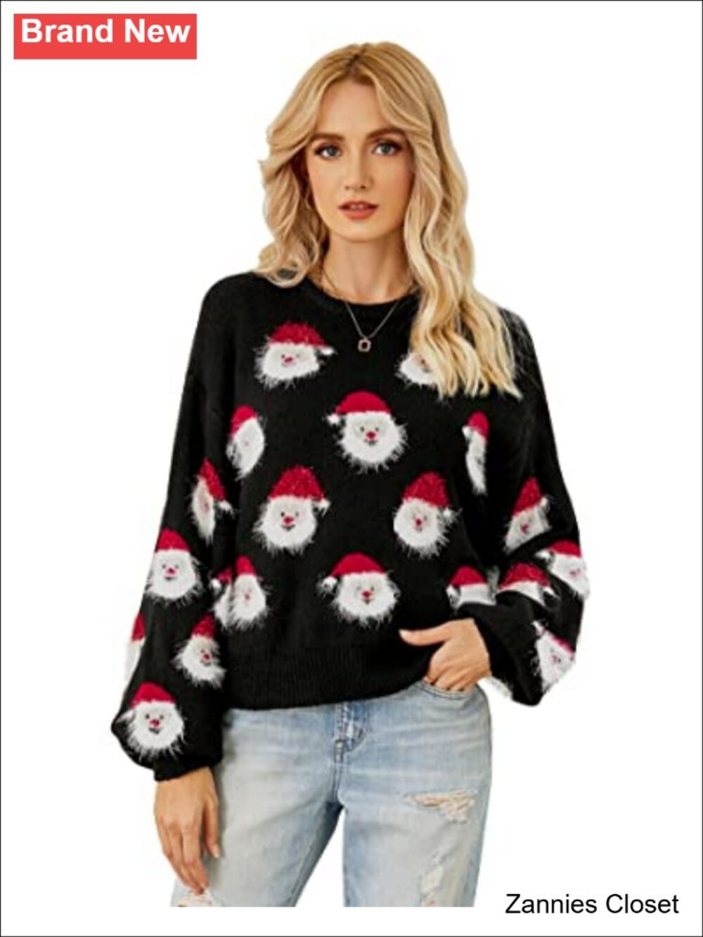 🤠 Lesmart Ugly Christmas Santa Print Knitted Pullover Sweater Holiday Party